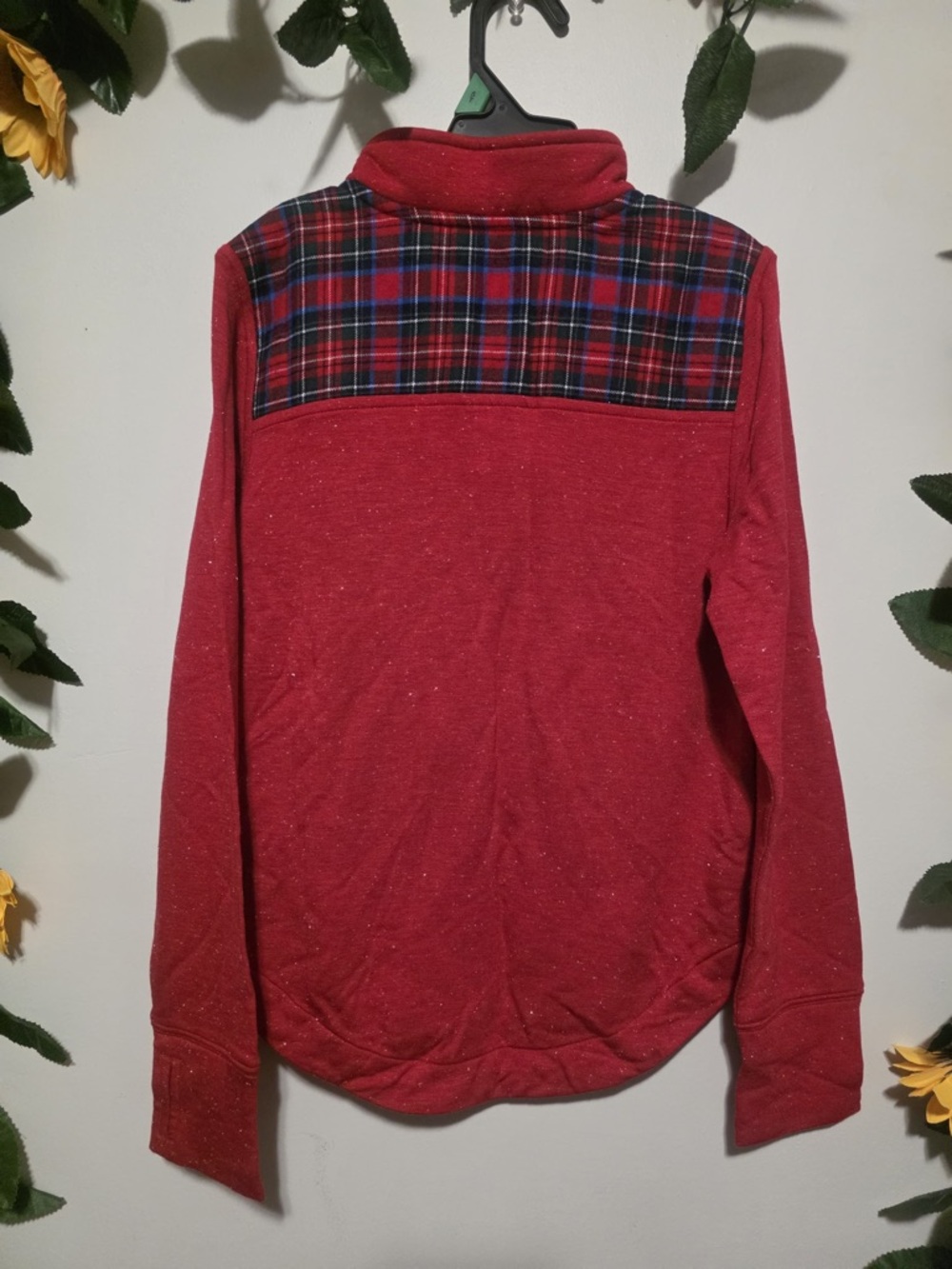 Vineyard Vines Red Zip Pullover with Plaid Shoulder